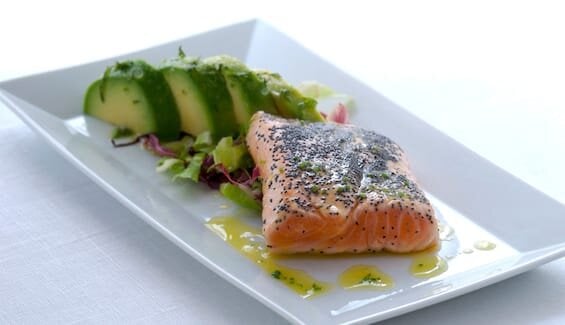 Baked Marinated Norwegian Salmon with Avocado Salad