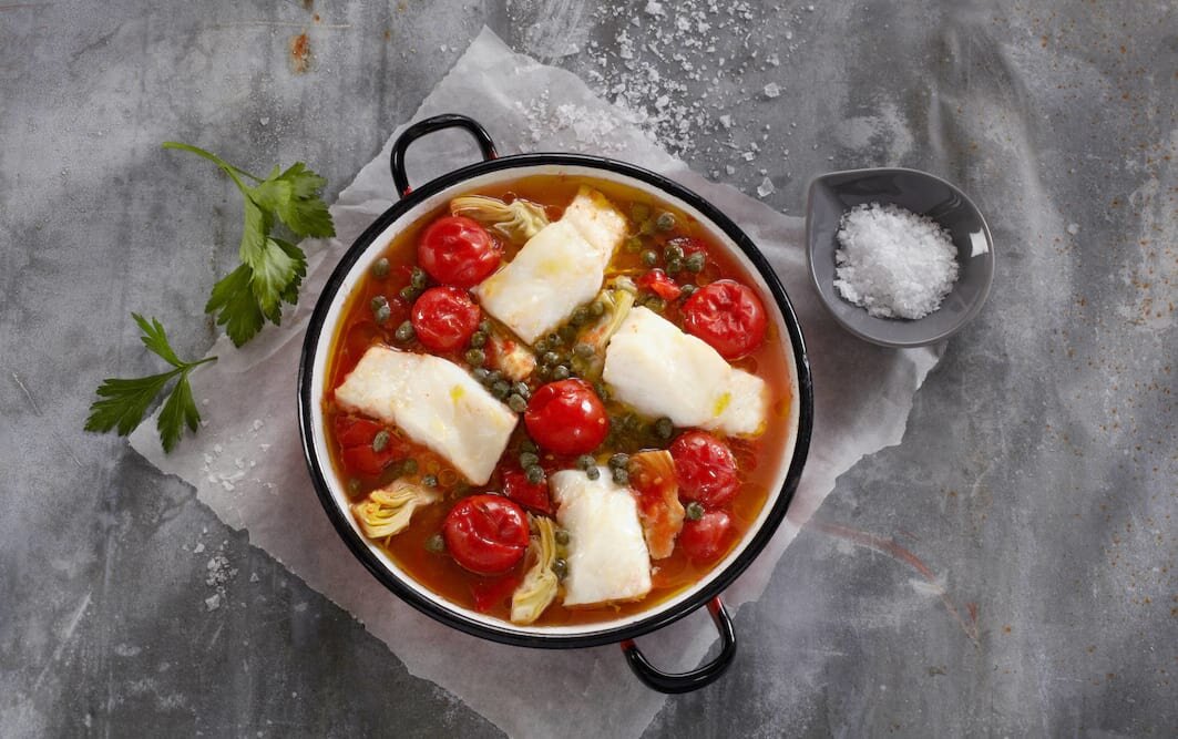 Baked Skrei with Cherry Tomato and Garlic