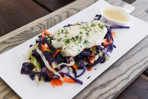 Baked Skrei and Vegetables in a White Wine–Shallot Sauce