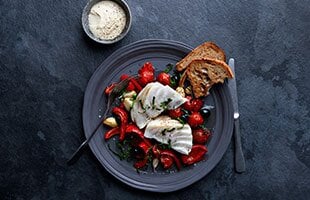 Norwegian cod with red peppers and tomatoes