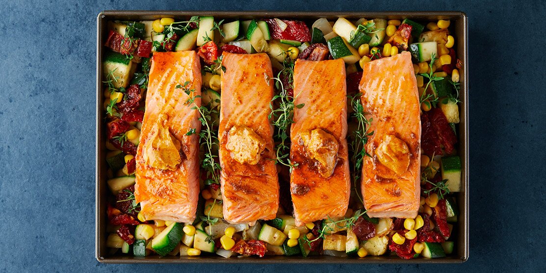 Norwegian Steelhead Trout with Harissa Butter and Pattypan Squash Hash