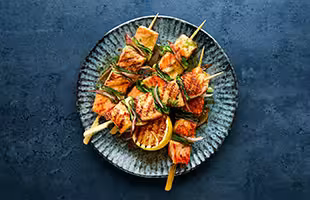 Grilled Norwegian steelhead trout skewers