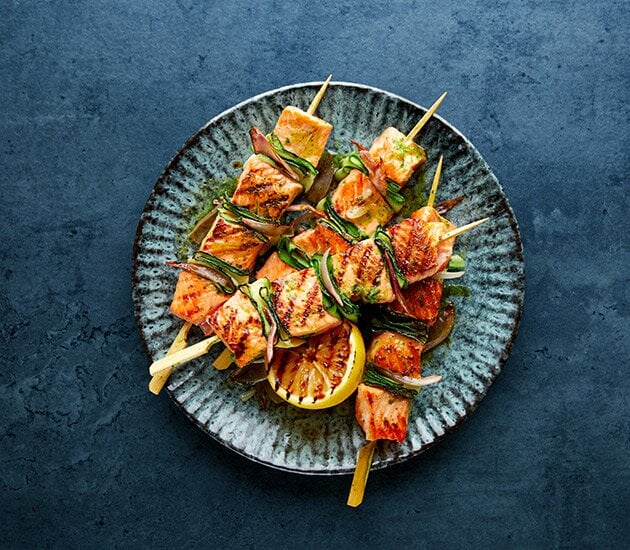 Grilled Norwegian steelhead trout skewers