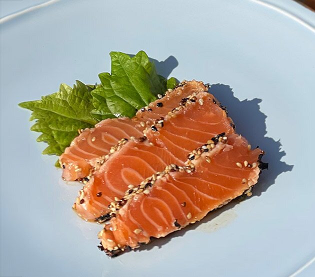 Ginger Butter Ponzu Salmon with Seed and Seaweed Crust