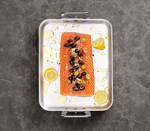Norwegian Salmon with Olives, Garlic and Lemon