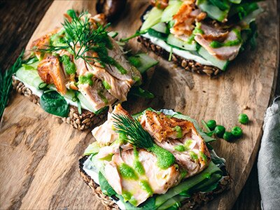 Open-faced Salmon Sandwich with Dill Mayo & Pea Pesto