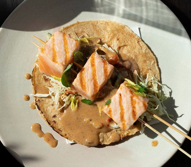 Salmon Skewers with Spicy Pineapple Sauce