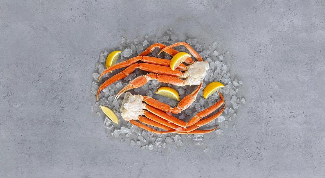 Snow crab legs on ice