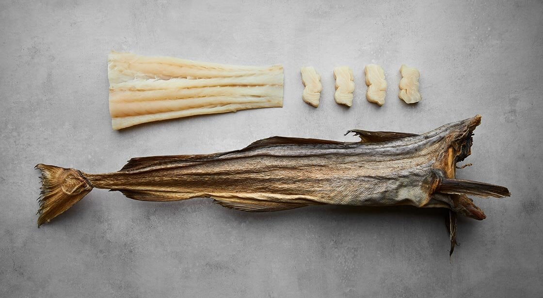Stockfish filets on light grey background
