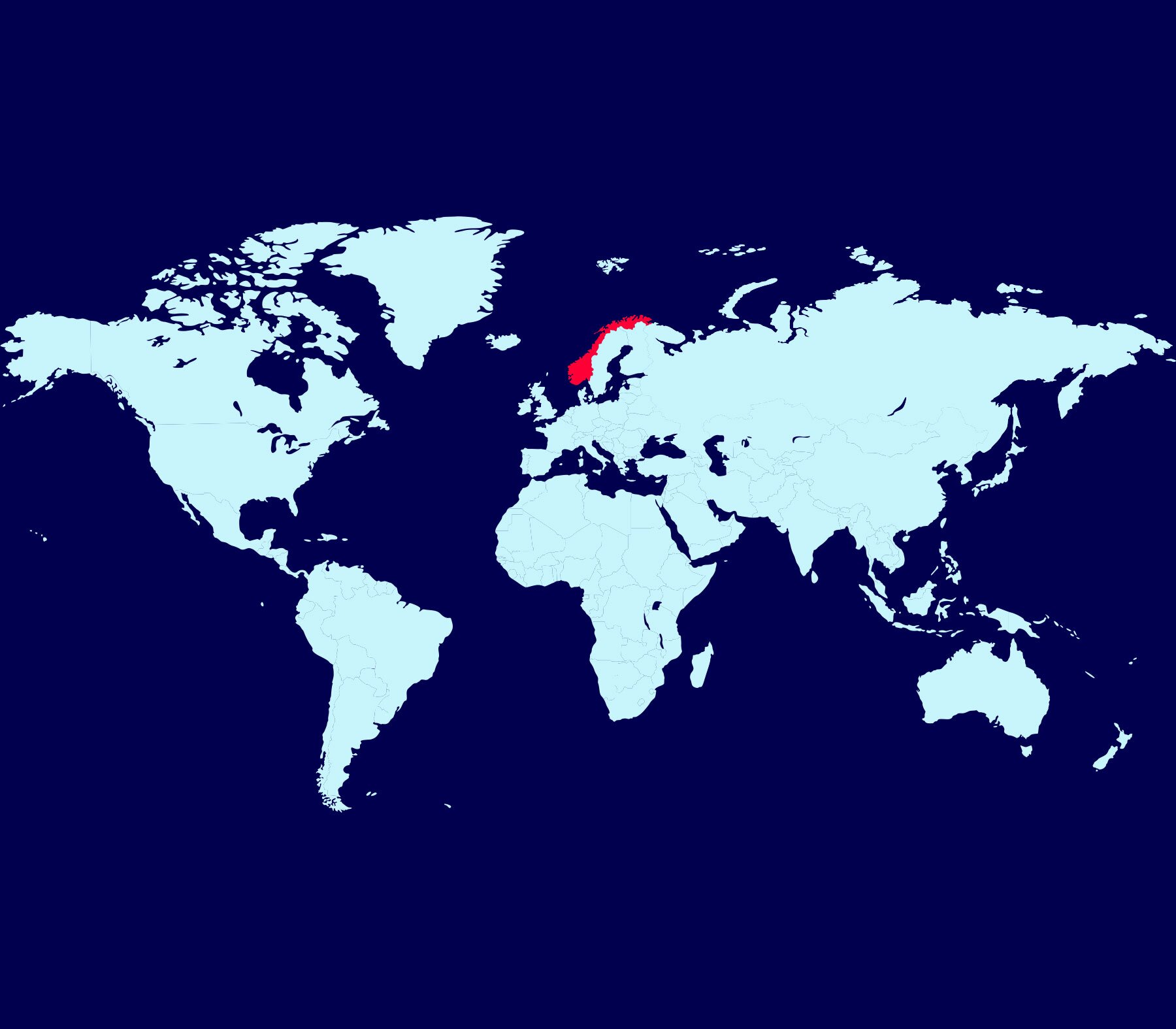 Map of the world with Norway highlighted